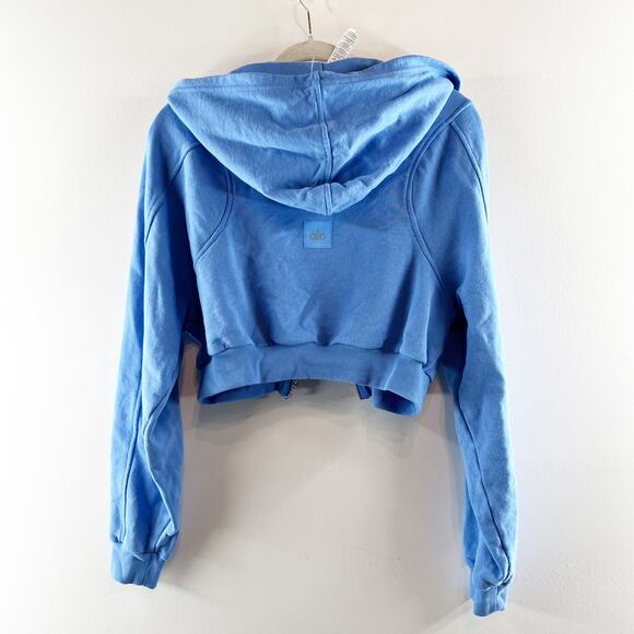 Alo Sweet Escape Cropped Zip Up Hoodie Sweatshirt Blue Small - Picture 5 of 5